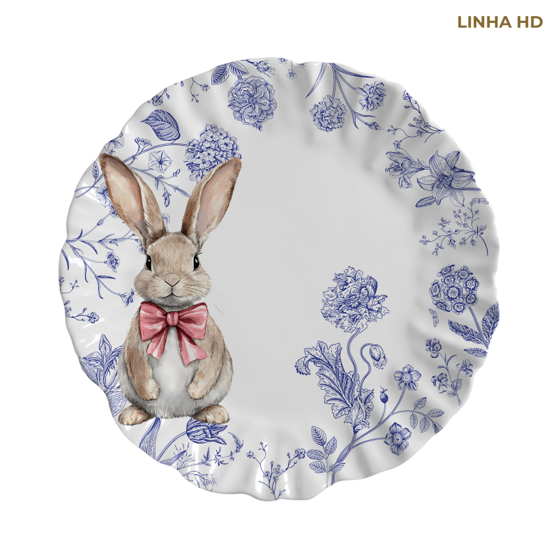 PRATO RASO RABBIT'S FLOWERS BLUE - Linha Rabbit's Flowers Blue - HD - 