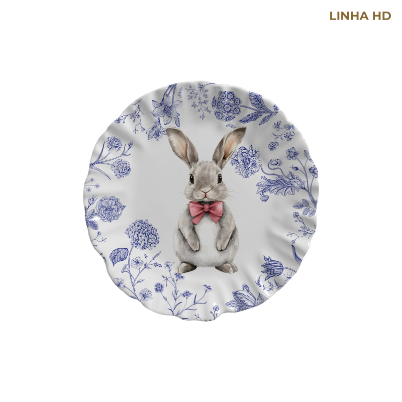 PRATO SOBREMESA RABBIT'S FLOWERS BLUE - Linha Rabbit's Flowers Blue - HD - 