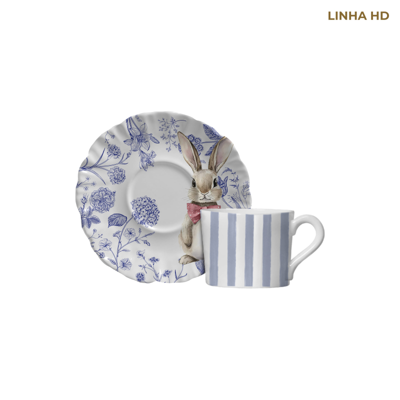 XICARA CHA RABBIT'S FLOWERS BLUE C/ PIRES - Linha Rabbit's Flowers Blue - HD - 
