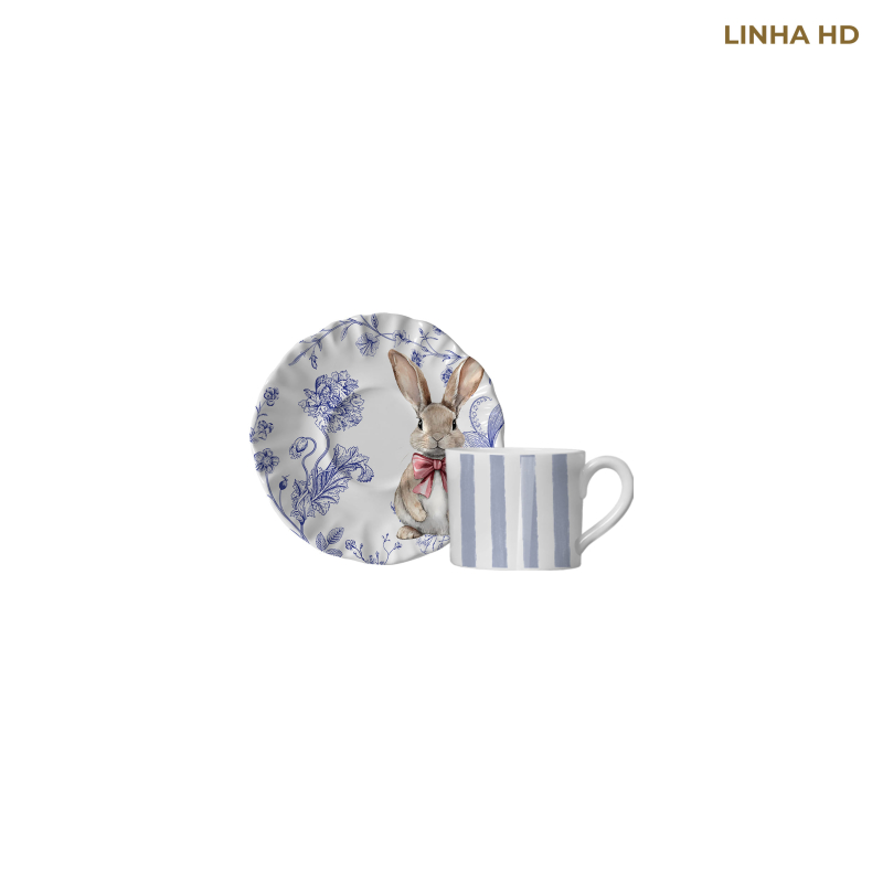 XICARA CAFE RABBIT'S FLOWERS BLUE C/ PIRES - Linha Rabbit's Flowers Blue - HD - 