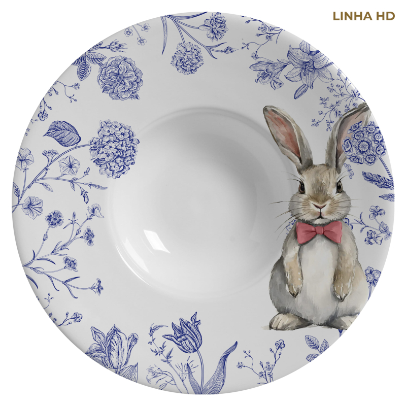 PRATO RISOTO RABBIT'S FLOWERS BLUE S/ TAMPA - Linha Rabbit's Flowers Blue - HD - 