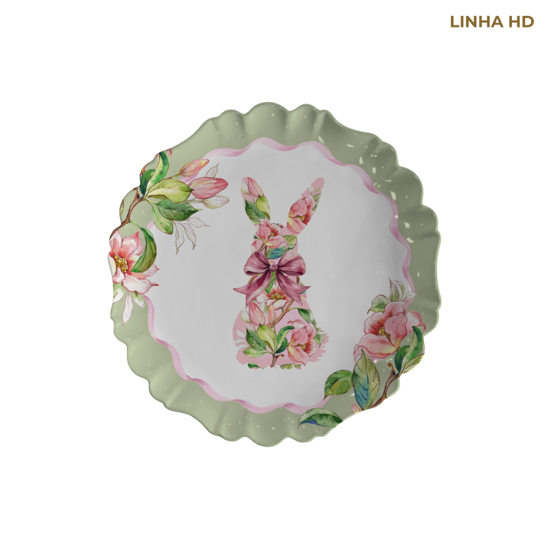 PRATO SOBREMESA FLORAL BUNNY - Linha Floral Bunny - HD - 