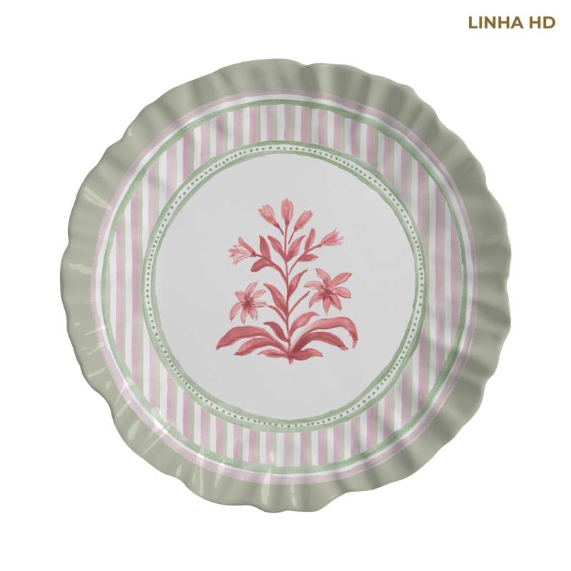PRATO RASO BORDA VERDE NINA FLOWERS - Linha Nina Flowers - HD - 