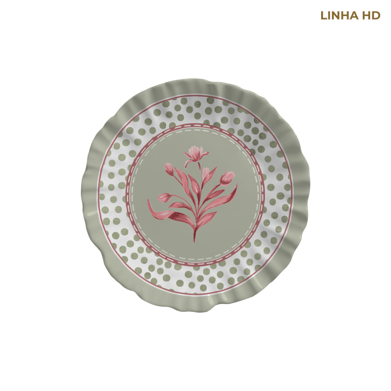 PRATO SOBREMESA FUNDO VERDE NINA FLOWERS - Linha Nina Flowers - HD - 
