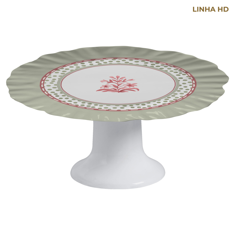 PORTA TORTA BORDA VERDE NINA FLOWERS C/ PE - Linha Nina Flowers - HD - 