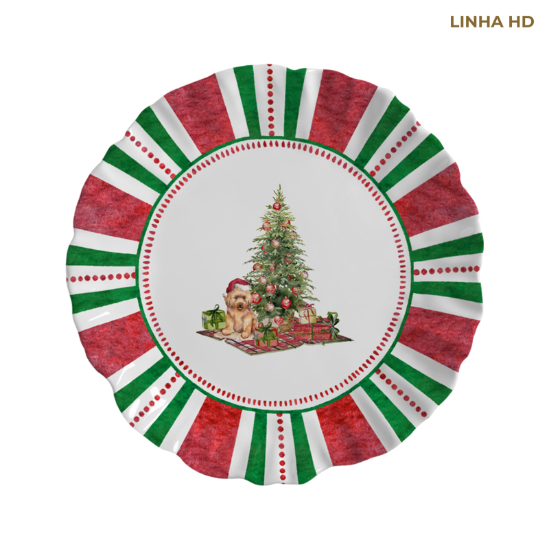 CONJ. 4 PRATOS RASO CHRISTMAS PUPPIES - Linha Christmas Puppies - HD - 