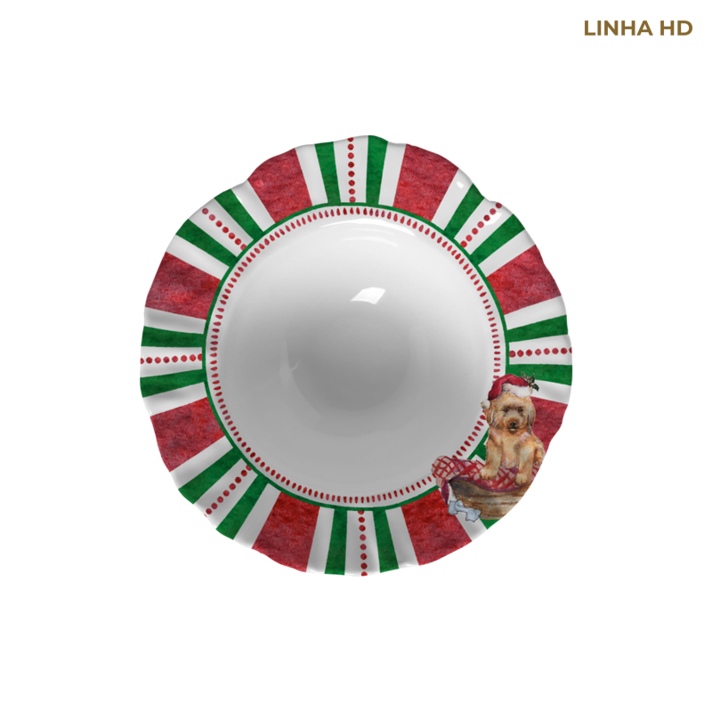 CONJ. 4 PRATOS FUNDO CHRISTMAS PUPPIES - Linha Christmas Puppies - HD - 