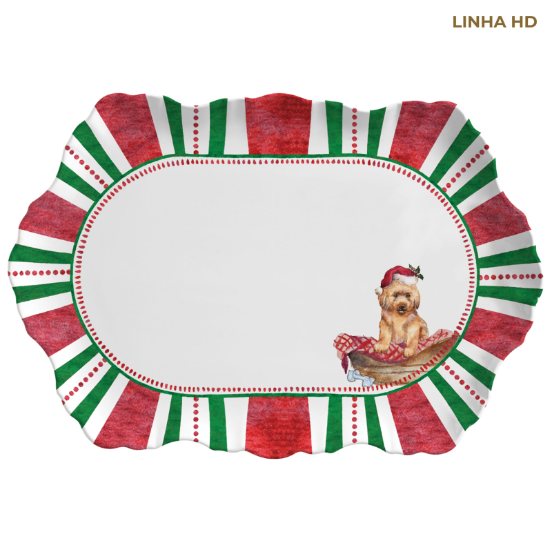 TRAVESSA MEDIA RETANGULAR CHRISTMAS PUPPIES - Linha Christmas Puppies - HD - 