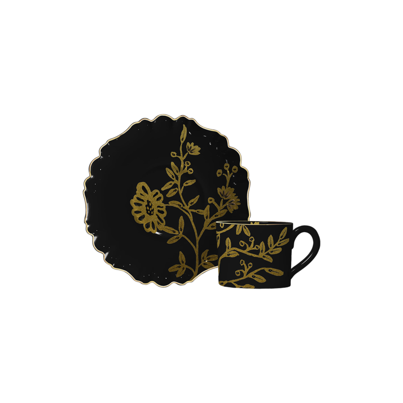 XICARA CHA COCONUT GOLD BLACK C/ PIRES - Linha Coconut Gold - 