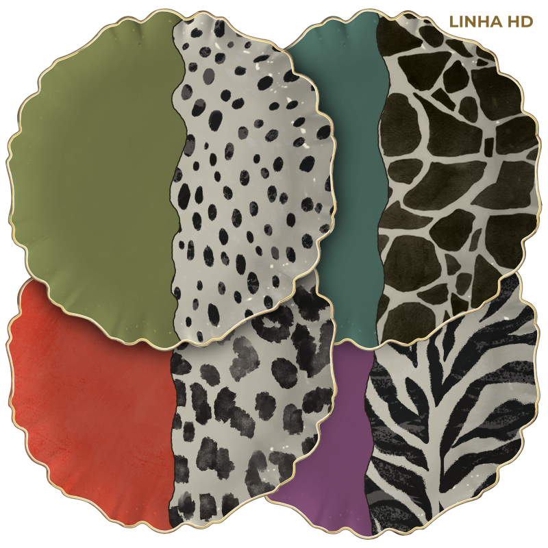 CONJ. 4 PRATOS RASO JUNGLE COLORS - Linha Jungle Colors - HD - 