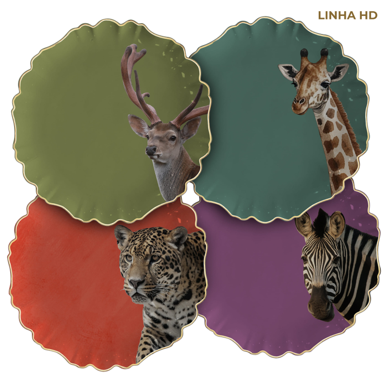 CONJ. 4 PRATOS SOBREMESA JUNGLE COLORS - Linha Jungle Colors - HD - 