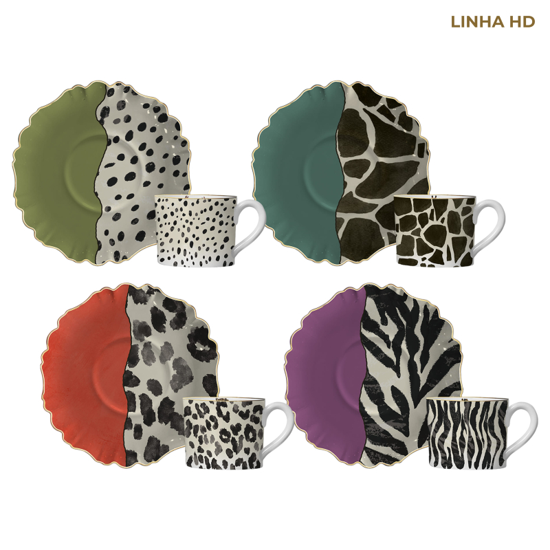 CONJ. 4 XICARA CHA JUNGLE COLORS C/ PIRES - Linha Jungle Colors - HD - 