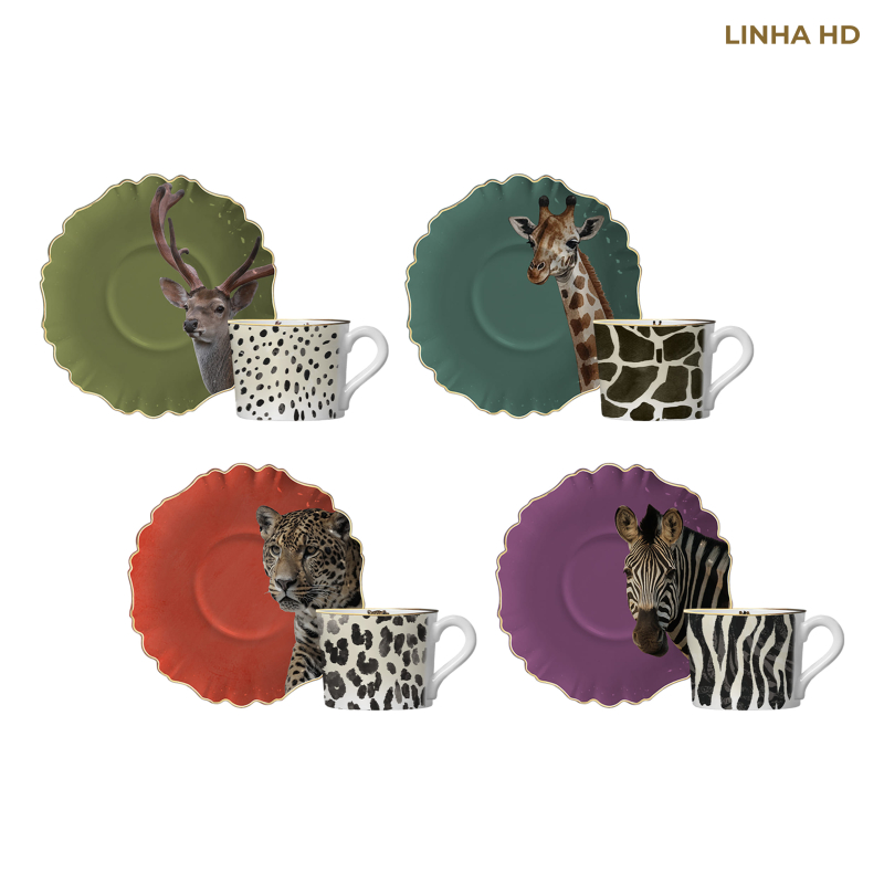 CONJ. 4 XICARA CAFE JUNGLE COLORS C/ PIRES - Linha Jungle Colors - HD - 