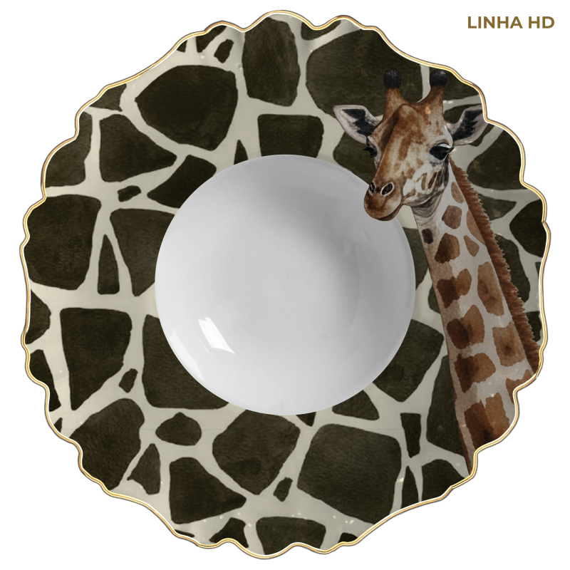 PRATO RISOTO JUNGLE COLORS GIRAFA S/ TAMPA - Linha Jungle Colors - HD - 