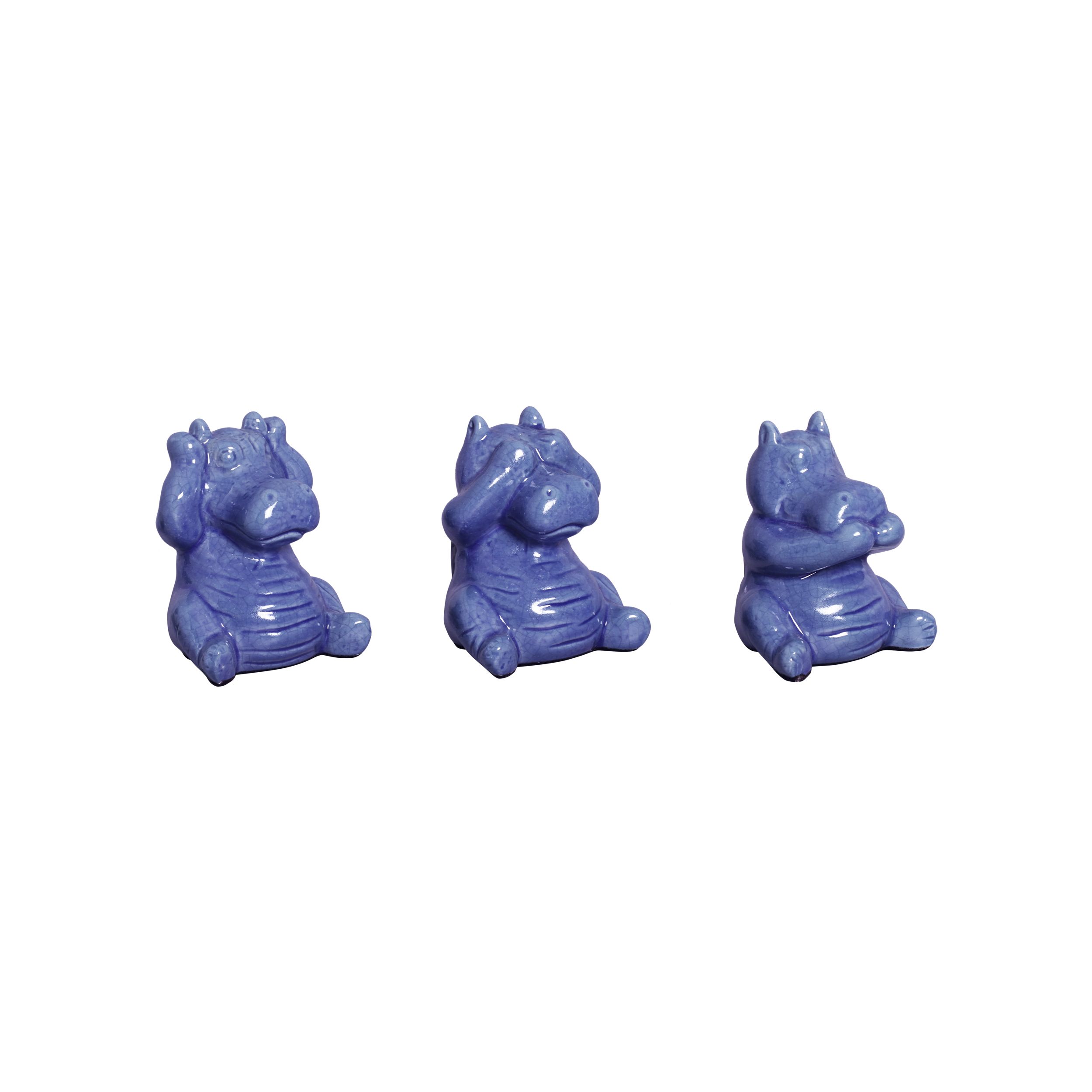 TRIO DE HIPOPOTAMO AZUL NOVO -  Objetos para Decoração em cerâmica - 