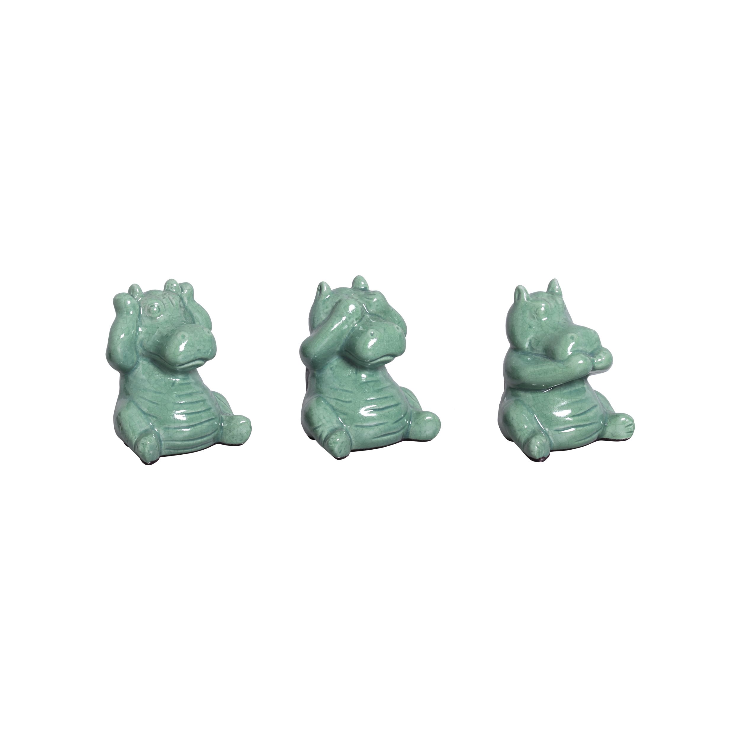 TRIO DE HIPOPOTAMO VERDE FOLHA -  Objetos para Decoração em cerâmica - 