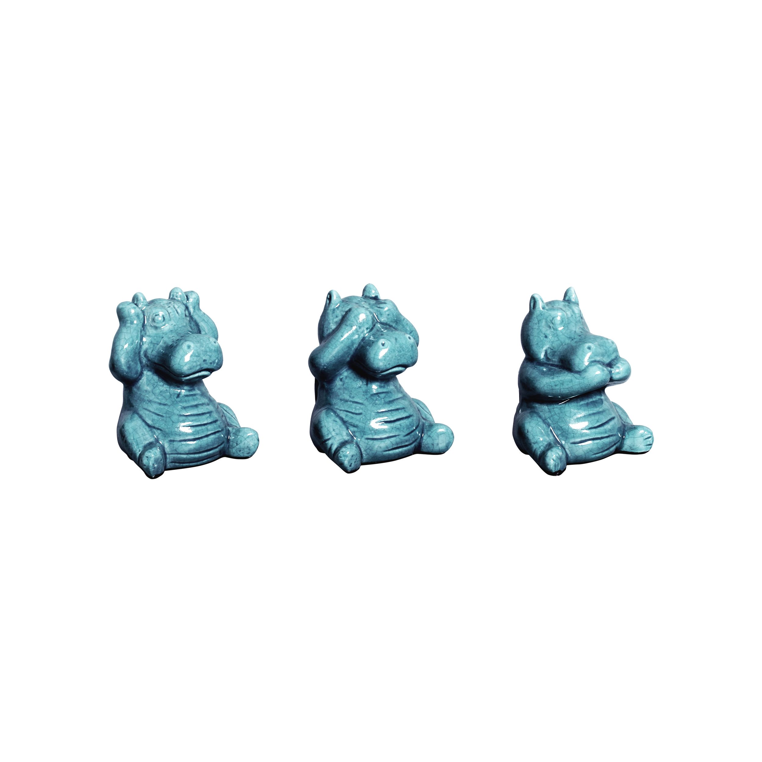TRIO DE HIPOPOTAMO AZUL JEANS -  Objetos para Decoração em cerâmica - 