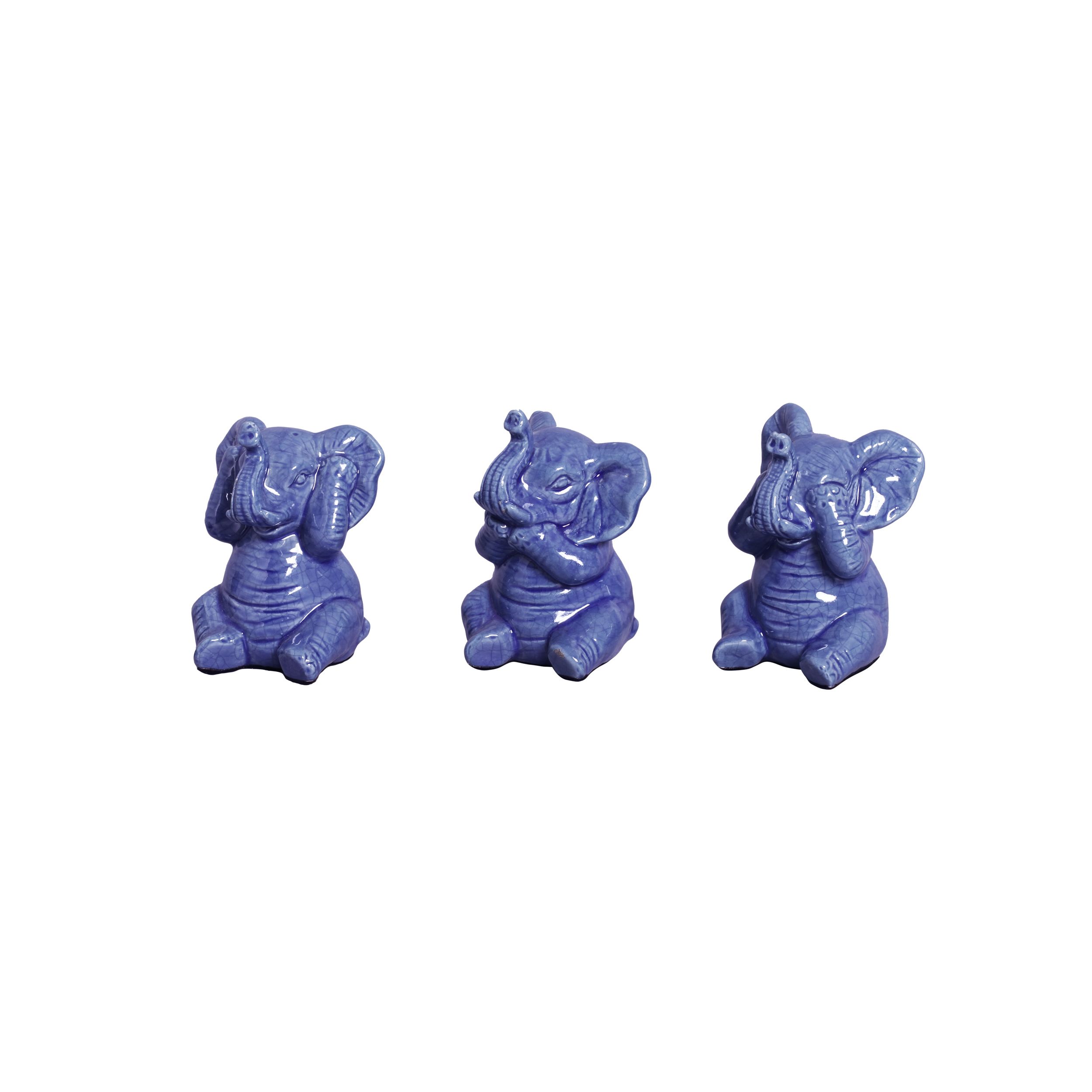 TRIO DE ELEFANTE AZUL NOVO -  Objetos para Decoração em cerâmica - 