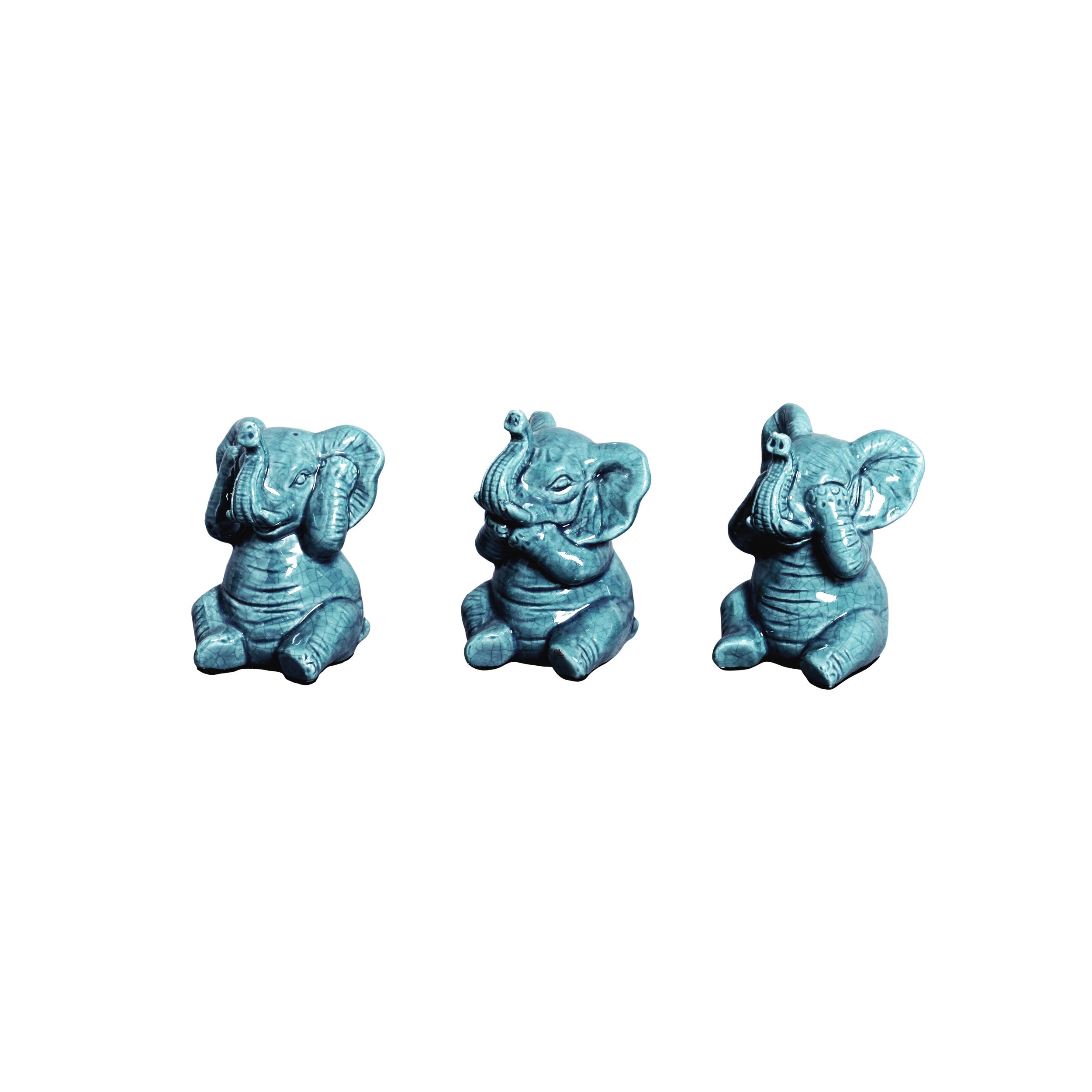TRIO DE ELEFANTE AZUL JEANS -  Objetos para Decoração em cerâmica - 