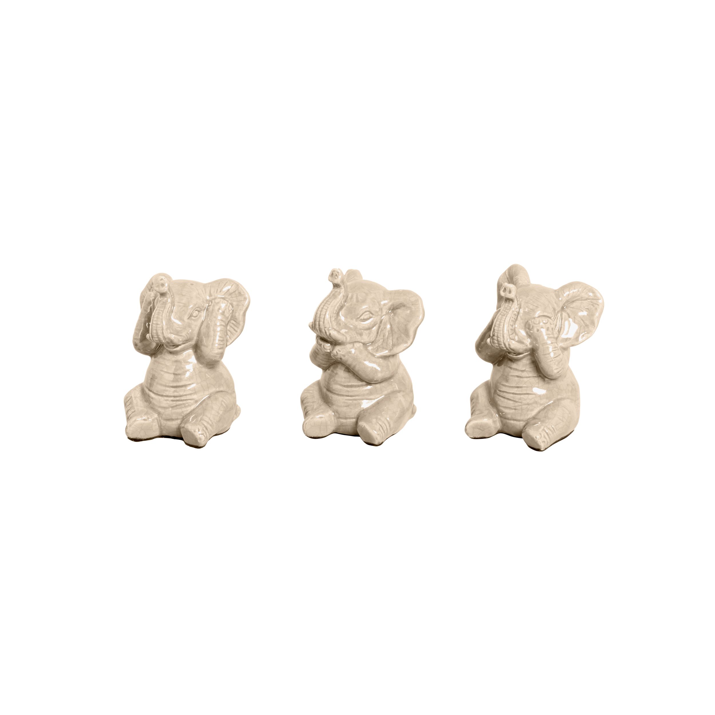 TRIO DE ELEFANTE BEGE -  Objetos para Decoração em cerâmica - 