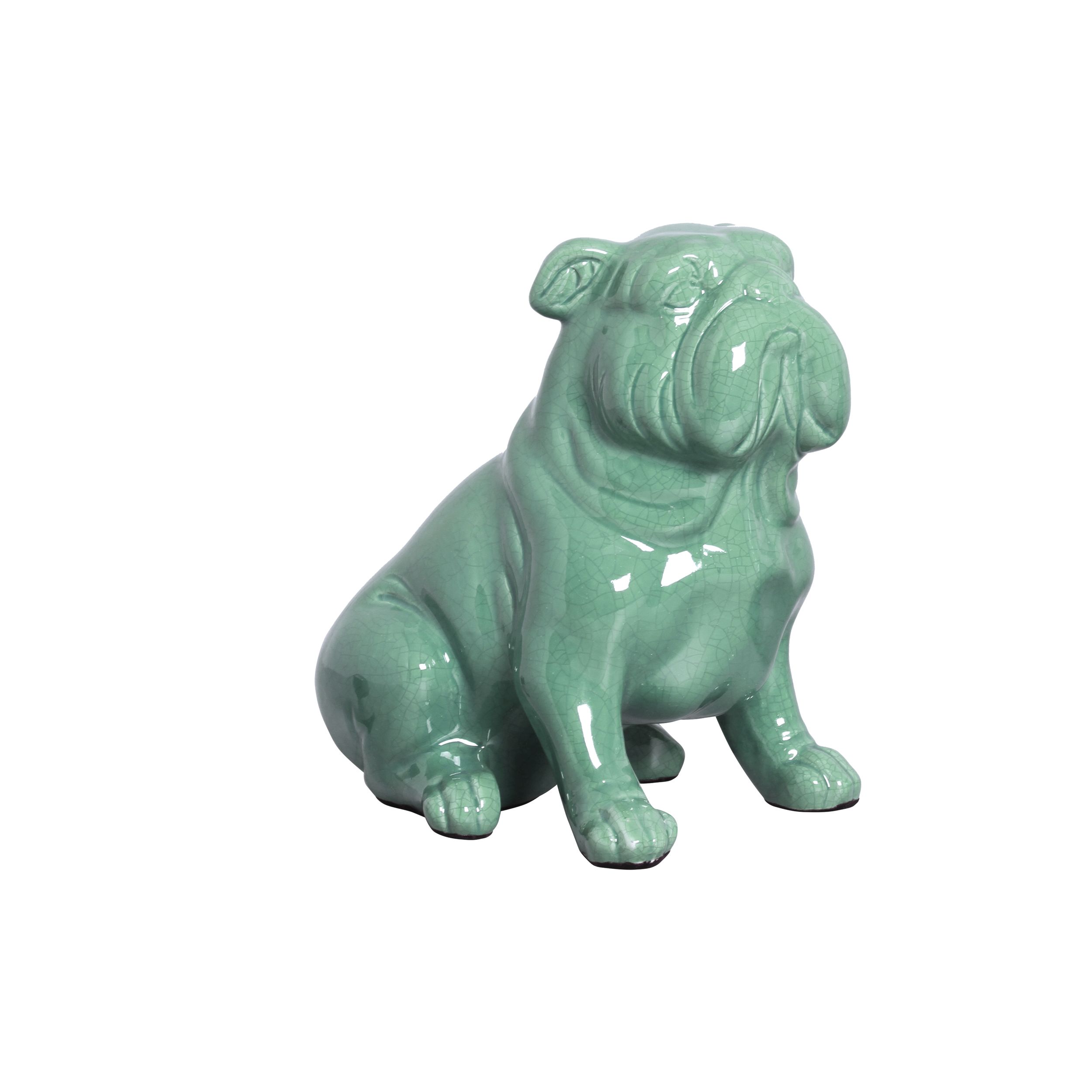 CACHORRO SENTADO GDE VDE FOLHA -  Objetos para Decoração em cerâmica - 