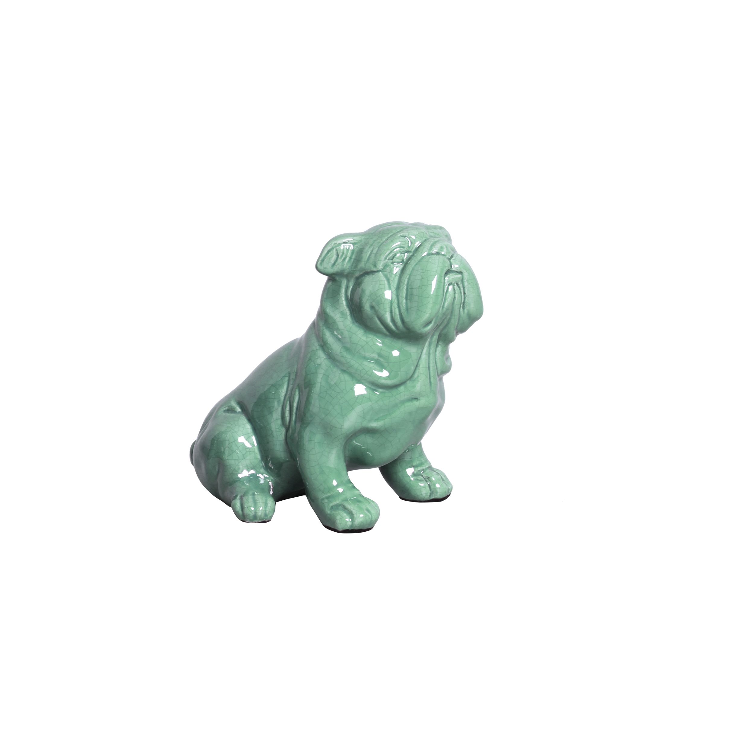 CACHORRO SENTADO PEQ VDE FOLHA -  Objetos para Decoração em cerâmica - 