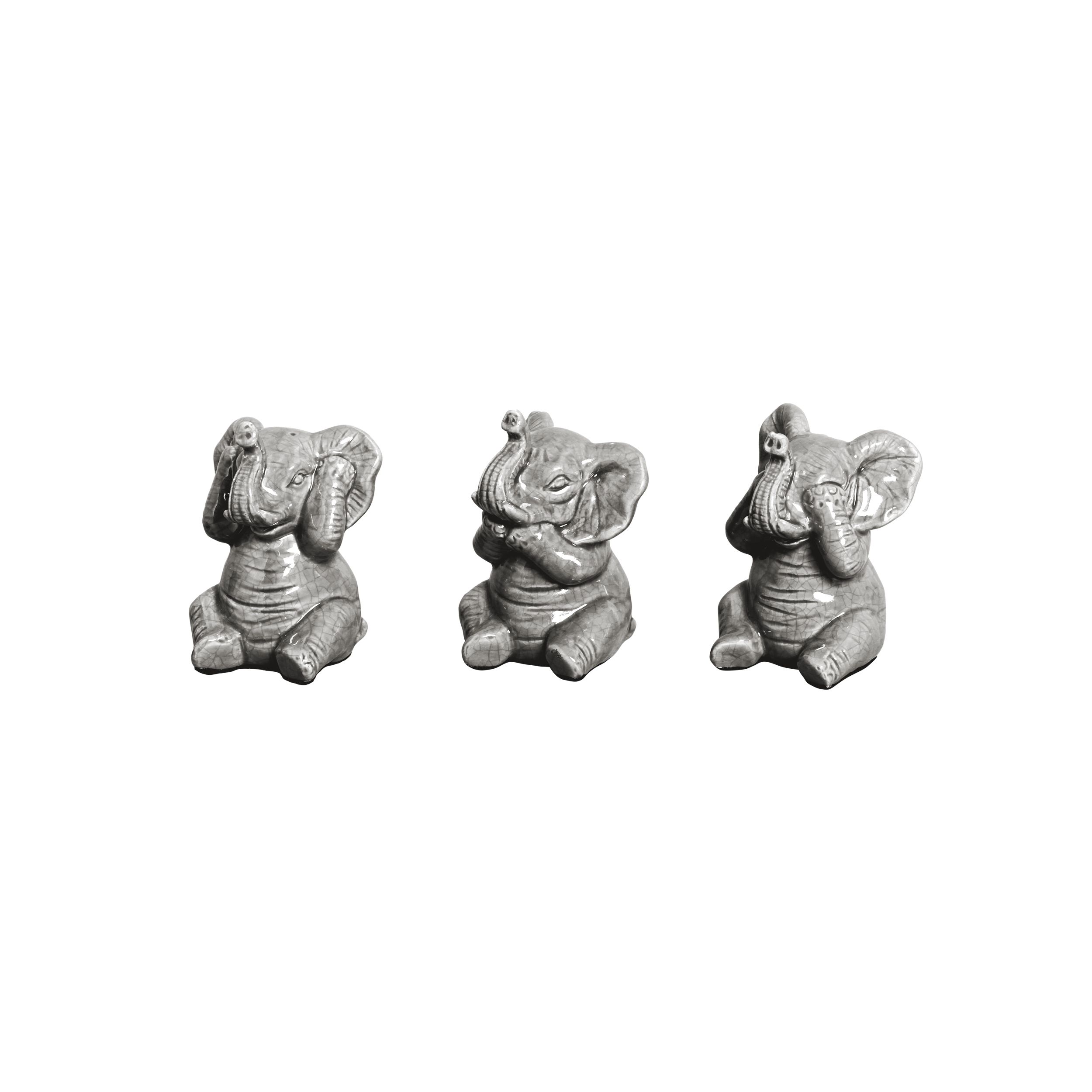 TRIO DE ELEFANTE CINZA -  Objetos para Decoração em cerâmica - 