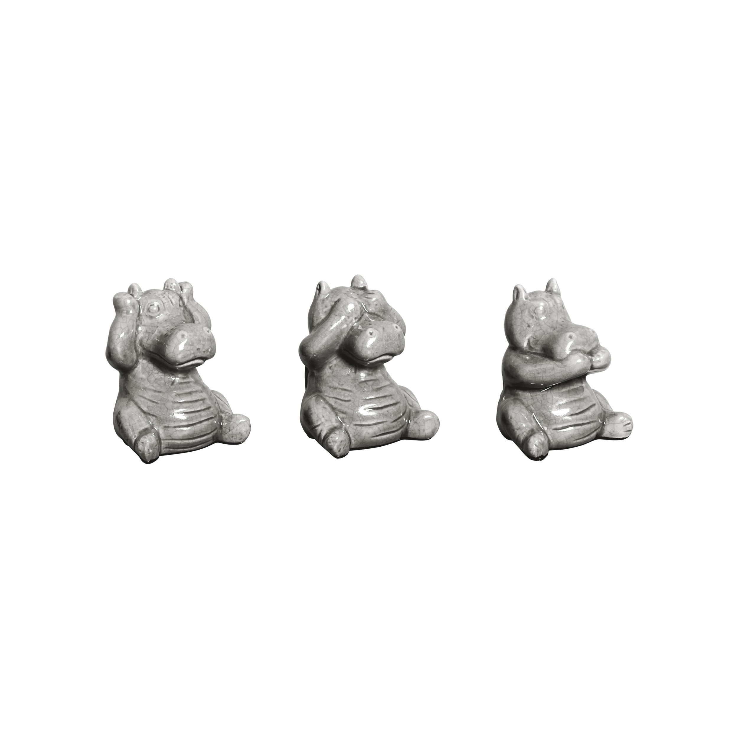 TRIO DE HIPOPOTAMO CINZA -  Objetos para Decoração em cerâmica - 